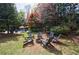 Secluded backyard seating area with fire pit and Adirondack chairs creating a cozy gathering space at 2005 Westbourne Way, Alpharetta, GA 30022