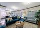 Spacious living room with dark gray trim, blue couches, stylish seating, and lots of natural light from the windows at 2005 Westbourne Way, Alpharetta, GA 30022