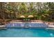 Inviting backyard with a pool, stone accents, palm trees and lounge chairs at 2005 Westbourne Way, Alpharetta, GA 30022