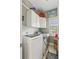 Compact laundry room with washer, dryer, and storage cabinets at 5489 White Cedar Ter, Sugar Hill, GA 30518