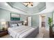 Spacious main bedroom with a tray ceiling, neutral paint, and an en-suite bathroom at 100 Oakwind Pkwy, Canton, GA 30114