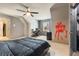 Inviting bedroom with neutral walls, cozy carpet, ceiling fan, and desk area, ideal for comfortable living at 3720 River Mansion Dr, Peachtree Corners, GA 30096
