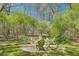 Backyard firepit area with gravel base and circle of green adirondack chairs at 1260 Centenary Rdg, Snellville, GA 30078