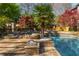 Luxurious pool featuring rock details, manicured landscaping, and mature trees at 2461 Oak Grove Ne Ests, Atlanta, GA 30345