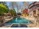 Backyard oasis featuring a large in-ground pool, lounge chairs, a cabana, and lush landscaping for ultimate relaxation at 2461 Oak Grove Ne Ests, Atlanta, GA 30345