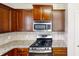 Close-up of kitchen with stainless steel appliances and wooden cabinets at 40 Kingfisher Walk, Covington, GA 30014