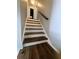 A staircase with white risers and dark wood treads leads to the upper level of the home at 4701 Flat Shoals Rd, Union City, GA 30291