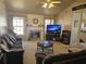 Inviting living room with a stone fireplace, vaulted ceilings, and comfortable seating at 68 Georgias Ln, Dallas, GA 30157