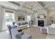 Elegant living room featuring coffered ceilings, a fireplace, and comfortable seating with stylish accents at 1788 Hanover West Ct, Lawrenceville, GA 30043