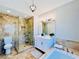 Bathroom with large walk-in shower, soaking tub, and modern vanity at 4962 Newpark Nw Ln, Acworth, GA 30101