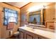The bathroom features a large mirror above the sink and blue curtains at 3856 Egypt Rd, Snellville, GA 30039