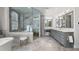 Modern bathroom features a glass-enclosed shower, soaking tub, and dual vanities at 2160 Bradley Trl, Cumming, GA 30041