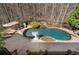 Aerial view of the in-ground pool, spa, and beautiful backyard oasis at 2160 Bradley Trl, Cumming, GA 30041