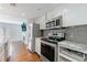 Modern kitchen with stainless steel appliances and gray backsplash at 13 Ivy Ne Sq, Atlanta, GA 30342