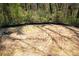 Large, open backyard space with a mix of dirt and grass, bordered by lush trees and a black fence at 3042 Peek Nw Rd, Atlanta, GA 30318