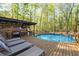 Backyard pool area with a built-in outdoor kitchen and lounging space at 608 Apache Trl, Woodstock, GA 30189
