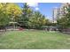 This property includes an outdoor fenced-in playground with soft grass and nearby walkway at 799 Hammond Dr # 205, Sandy Springs, GA 30328
