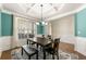 Bright dining area featuring a coffered ceiling, window views, and classic decor at 2145 Red Barn Ct, Cumming, GA 30040