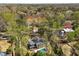An aerial shot of a home with a backyard swimming pool and brick chimney surrounded by green trees at 570 Glen Eagles Se Cir, Marietta, GA 30067