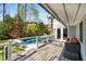 Inviting outdoor deck with a refreshing view of the in-ground pool and lush green yard at 570 Glen Eagles Se Cir, Marietta, GA 30067