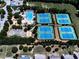 An aerial view of the community amenity center featuring a pool and tennis courts at 134 Edinburgh Dr, Canton, GA 30115