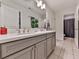 Bright bathroom featuring a double vanity with white countertop and gray cabinets at 134 Edinburgh Dr, Canton, GA 30115