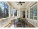 Covered porch offering outdoor dining and a beautiful view of mature trees at 305 Inman Pl, Roswell, GA 30075