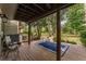 Cozy back deck featuring an outdoor seating area overlooking the lush green backyard at 1088 Riverbend Club Se Dr, Atlanta, GA 30339