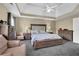 Spacious main bedroom featuring a tray ceiling, a comfortable king size bed, and two windows for natural light at 269 Hidden Wood Ct, Lawrenceville, GA 30043