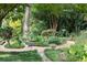 Landscaped backyard featuring meandering paths, tranquil pond, and various artistic garden elements at 1050 E Club Ne Ln, Atlanta, GA 30319