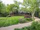 Stone cottage-style home with manicured lawn, gravel drive, and mature trees providing privacy at 1050 E Club Ne Ln, Atlanta, GA 30319