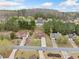 Aerial neighborhood view showing the property surrounded by mature trees at 3920 Cain Mill Dr, Lithonia, GA 30038