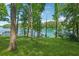 Lush backyard leads to a tranquil lake with private docks and boat access at 6337 Lake View Dr, Buford, GA 30518