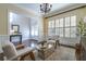 Bright sitting room featuring elegant chandelier, plantation shutters and neutral decor at 4022 Newhaven Ne Cir, Brookhaven, GA 30319
