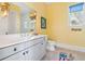 Bright yellow bathroom with stylish fixtures, including a modern vanity and ample lighting at 204 N Esplanade, Alpharetta, GA 30009