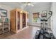 Home exercise room with personal sauna, exercise equipment, and hardwood floors at 204 N Esplanade, Alpharetta, GA 30009