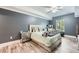 Relaxing bedroom features a large window, hardwood floors, and calming blue walls at 317 Water Oak Ln, Canton, GA 30114