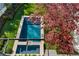 Aerial view of rectangular pool, spa, and lush landscaping in backyard at 96 The Prado Ne, Atlanta, GA 30309