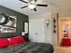 Stylish bedroom featuring a platform bed, modern decor and attached bath at 526 Rosemont Ave, Canton, GA 30115
