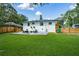 Wide shot of backyard with pea gravel patio, outdoor seating, and manicured lawn at 1048 Pinehurst Se Dr, Smyrna, GA 30080