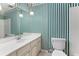Charming bathroom with striped wallpaper, a large mirror, and a toilet at 3403 Ashwood Ln, Atlanta, GA 30341