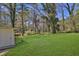 Spacious, well-maintained backyard features lush green grass and a convenient entrance with white door at 272 Colchester Dr, Stone Mountain, GA 30088