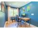 Blue home office featuring natural light, modern desk, and hardwood floors at 515 Danube Ne Rd, Atlanta, GA 30342