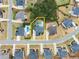 An aerial view shows a property line around a home with a swimming pool in its backyard at 6635 Canyon Cv, Cumming, GA 30028