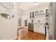 Kitchen view showing stainless appliances, a window-door and hardwood flooring at 650 Somerset Ne Ter, Atlanta, GA 30306