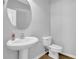 A well-lit half bathroom offers a pedestal sink and a coordinating toilet at 1080 Treymont Ln, Lawrenceville, GA 30045