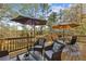Relaxing deck with wicker furniture, decorative pillows, umbrellas, and scenic views provides outdoor comfort at 1562 Asheforde Dr, Marietta, GA 30068