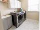 Laundry room features a new washer and dryer, marbled flooring and a utility sink at 5347 Harbury Cv, Suwanee, GA 30024