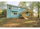 Back exterior of home featuring light blue siding and a wooden deck with stairs at 5030 Sumit Wood Dr, Kennesaw, GA 30152
