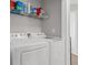 Clean laundry room with modern washer and dryer units on wire shelving at 5720 Crow Dr, Cumming, GA 30041